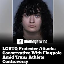 Things turned chaotic at the California high school girls' track and field  state championships this weekend… 🎥 Shocking footage shows 19-year-old  LGBTQ protester Ethan Kroll attacking conservative activist Josh Fulfer  with a