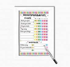 kids reward chart incentive chart dry wipe planner chore chart kids checklist kids responsibilities adhd autism kids routine chart