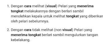 Check spelling or type a new query. Jelaskan Cara Menerima Tongkat Dengan Cara Visual Dalam Lari Estafet Brainly Co Id