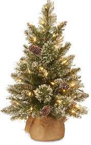 National Tree Company 2 Glittery Bristle Pine Burlap Tree With 7 White Tipped Cones 15 War Pine Christmas Tree Mini Christmas Tree Artificial Christmas Tree