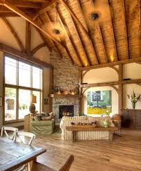 Pin By Gerendahaz Centrum On Post And Beam Structures Cottage Interiors Corner Fireplace Cathedral Ceiling Living Room