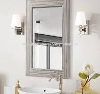 Gray Rustic Wood Bathroom Mirror For Wall