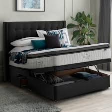A bed frame always tends to be a more rustic, traditional option with more scope for decorative detailing. Silentnight Ottoman Divan Base With Bloomsbury Headboard In Ebony King Size Costco Uk