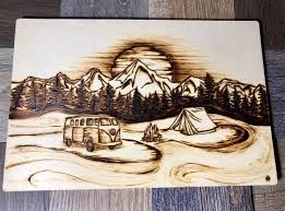 Excited To Share This Item From My Etsy Shop Wood Burned Mountain Camping Wood Burning Art Wood Burning Crafts Wood Burn Designs