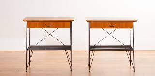 1950s A Set Of Teak And Black Metal Gullberg Style Nightstands Bedside Tables In Excellent Condition For Sale In Silvold Bedside Tables Nightstands Table Teak