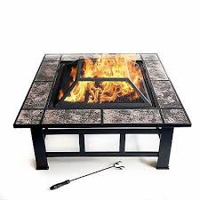 Check spelling or type a new query. Fire Pit Cover Included Tiled Edging Brazier And Mesh Lid With Handle Garden Mile Large Square Fire Pit Black Powder Coated Paint Metal Firepit Table With Fire Poker For Garden