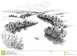 Nature scene with river and hills, forest and mountain, landscape flat cartoon style illustration. 12 River Clipart Black And White Preview River Clip Art Bl Hdclipartall