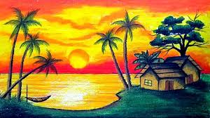 Camlin kokuyo oil pastel (50 shades). Sunset Scenery Oil Pastel Drawing Easy And Beautiful Novocom Top