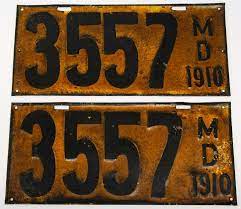 1910 Maryland License Plates Very First Md State Issued License Plate In 1910 Made From A Thin Pie Old License Plates License Plate Vehicle Registration Plate