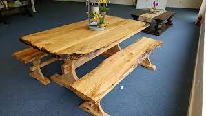 Custom made furniture is one of our many specialties. Custom Made Live Edge Tables And Benches Farmhouse Furniture And Home Decor