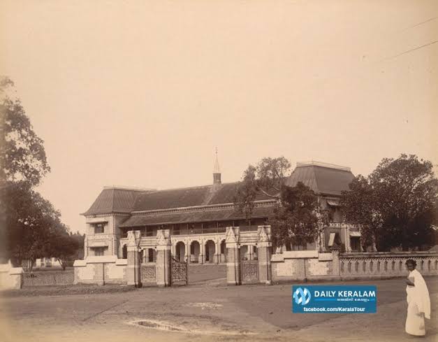 Kerala - Photograph taken about 1900 by the Government photographer, Zacharias D'Cruz of what is now called the University College at Trivandrum, during Lord Curzon's visit to the Travancore State. It is