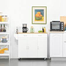 The left side glide is the free side that allows for adjustment of the assembly. Homcom Rolling Kitchen Island Cart With Large Bamboo Countertop 2 Cabinets With Adjustable Shelves And Wheels White On Sale Overstock 33636365