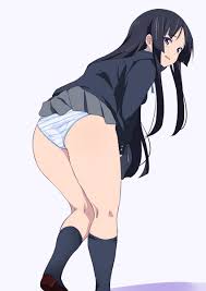 Rule 34 - Black Hair Blue Striped Panties Blue Stripes Blush Butt  Embarrassed Gray Skirt K-on! Long Hair Mio Akiyama (k-on!) Panties School  Uniform Skirt Skirt Lift Socks | 8896504