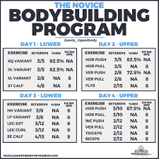 Tips in creating a printable and personalized workout log. Beginner Bodybuilding Program Spreadsheet By Ripped Body 4 Day Routine 2021 Lift Vault