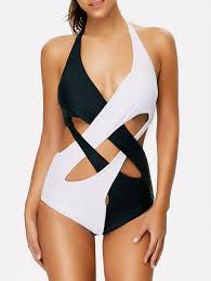 Black And White One Piece Bathing Suit Color Block Criss Cross Swimwear White Black S Swimwear One Piece Swimwear Color Block Swimwear