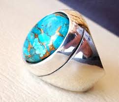 Copper Turquoise Natural Stone Men Heavy Sterling Silver 925 Etsy Mens Gemstone Rings Rings For Men Mens Ring Designs