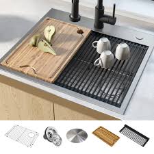 Every sink is custom designed to suit your specific needs. Kraus Kore Workstation 25 Inch Drop In Or Undermount 16 Gauge Single Bowl Stainless Steel Kitchen Sink With Accessories Pack Of 5 Walmart Com Walmart Com
