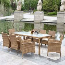 Brown Ikayaa 9pcs Rattan Wicker Outdoor Patio Dinning Table Set Light Brown Lovdock Com Quality Outdoor Furniture Patio Seating Garden Sofa Set