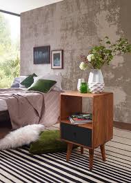 Schlafzimmer bett schrank schreibtisch schwarz vintage. Wohnling Retro Nachtkonsole Repa Sheesham Holz Nachttisch Mit Schublade Dunkelbraun Schwarz Design Nachtkastchen 40 X