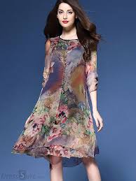 Buy Vintage Multi Print Asymmetric Loose Shift Dress At Dresssure Com Color Multi Size Xl 2xl 3xl 4xl Chiffon Shift Dress Mid Dresses Casual Silk Dresses