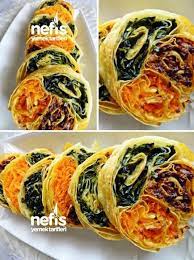 uc renkli borek nasil yapilir malzemeler 4 yufka 250 gr kiyma 1 sogan 4 buyuk havuc yarim kilo ispanak 5 corba kasigi sivi yag t yemek tarifleri yemek ascilik