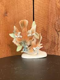 Vintage Fine Bone China Hand Painted Two Bird Figurine Two Fox Sparrows  Sitting