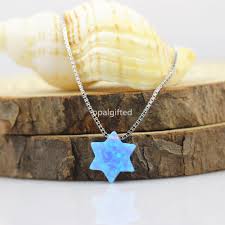 Wholesale Op06 Light Blue Star Opal Necklace 10mm David Star Necklace 925 Sterling Silver David Of Opal Stone Pendant Necklace Popular Pendant