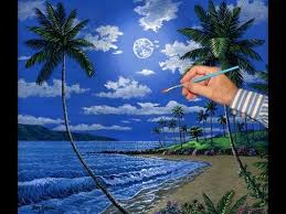 Schäumende ozeanwellen rollen und kommen an einem sandstrand. Wie Zu Malen Einen Strand Und Mond Mit Acryl Auf Leinwand 50 X 60cm Youtube