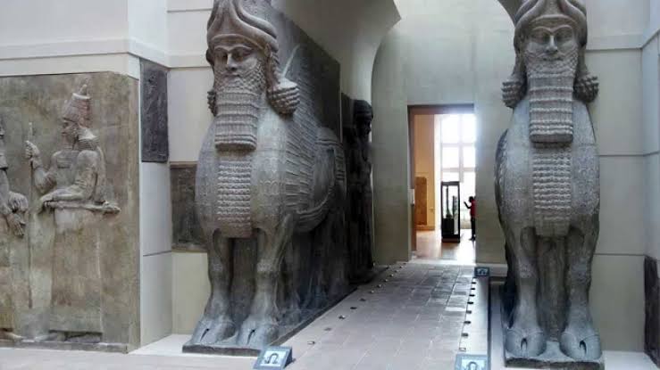 Image result for Human-headed winged bull (shedu), Assyria, limestone, 8th century BC"