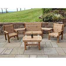 Sustainable teak garden furniture & quality rattan outdoor furniture. Wooden Garden Furniture Angled Complete Set Coffee Table 1 Bench 2 Chairs And 2 Detatchable Trays Amazon Co Uk Garden Outdoors