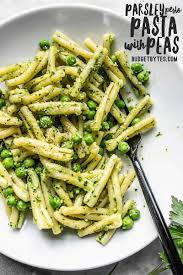 Parsley Pesto Pasta With Peas Fresh Spring Flavor Budget Bytes Recipe Pasta With Peas Parsley Pesto Main Dishes