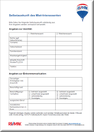 Auch wenn die selbstauskunft generell freiwillig ist, raten mieterschützer wohnungssuchenden, sämtliche fragen zu beantworten, um ihre chancen auf die wohnung nicht zu verspielen. Selbstauskunft Mietinteressent Re Max Bad Soden