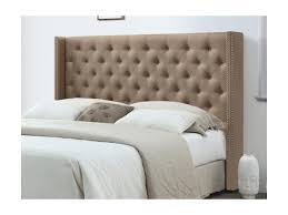 Tête de lit style ethnique en bois de manguier sculpté à la main. Tete De Lit Massimo Capitonnee Cloutee 160 Cm Tissu Beige