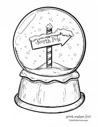 Let it snow snow globe coloring page. Christmas Snow Globe With North Pole Sign Print Color Fun