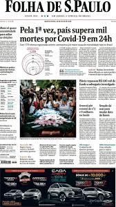 Confira a capa do jornal folha de s.paulo de hoje. Capa Folha De S Paulo Quarta 20 De Maio De 2020