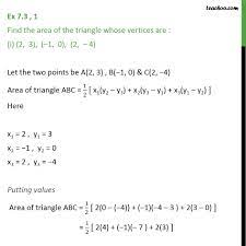 Many math problems dealing with the area of a triangle aren't just about finding the area. Ex 7 3 1 Find Area Of Triangle Whose Vertices Are Ex 7 3