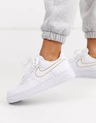 Nike White And Gold Air Force 1 07 Trainers Asos White Nikes Nike Air Force White Nike White Trainers