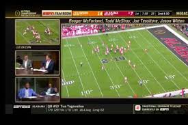 Comprehensive college football news, scores, standings, fantasy games, rumors, and more. Espn S Mnf Crew Film Room For Clemson Vs Alabama Was A Mess Sbnation Com