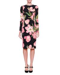 Dolce Gabbana Long Sleeve Tulip Print Dress Black Rose Pink Pink Long Sleeve Dress Silk Print Dress Print Dress
