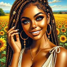 💚One with Nature💚 4k airbrush oil painting of a carmel african american  woman wearing long locs adorned with green leaves, flawless make up, her  body is infused into the roots of a