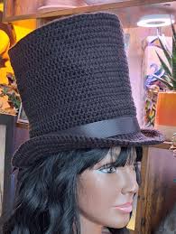 Crochet Black Top Hat: Tall Victorian Style With Ribbon