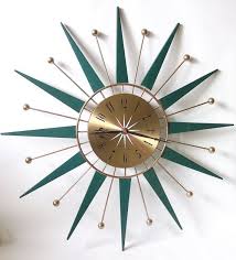 Retro Sunburst Starburst Teak Wood Westclox Wall By Retroclassics Mid Century Clock Vintage Clock Retro Clock