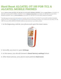 When you buy through links on our site, we. Hard Reset Alcatel Ot 155 For Tcl Alcatel Mobile Phones Manualzz