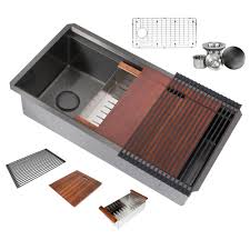 Each offering their own unique functions and benefits. Emoderndecor Workstation Undermount Stainless Steel 36 In Single Bowl Kitchen Sink 16 Gauge Integrated Ledge In Black Wsr3619 Blk The Home Depot