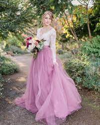 Mauve Wedding Dress Tulle Wedding Dress Colored Wedding Dress Lace Bodysuit Long Sl Orchid Wedding Dresses V Neck Wedding Dress Tulle Wedding Dress