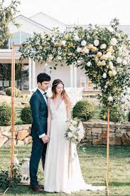 Artificial Flowers Copper Wedding Ceremony Arch Copper Wedding Arbour Modern Grey Yellow Wedding Copper Wedding Arch Wedding Ceremony Arch Yellow Wedding