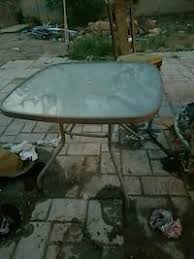 used rectangular glass top patio table with gray steel base for sale in albuquerque letgo bahce masasi mobilya urunler