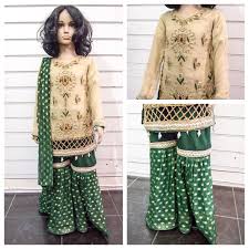 Maria B Inspired Chiffon Kids 3 Piece Gharara Wedding Outfit Green Outfits Kids Dress Kids Outfits