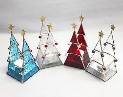 Stained Glass Xmas Tree Candle Holder In Streaky White Stained Glass Candles Stained Glass Christmas Stained Glass Ornaments
