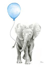 Elephant Watercolor Blue Nursery Art Painting By Olga Shvartsur